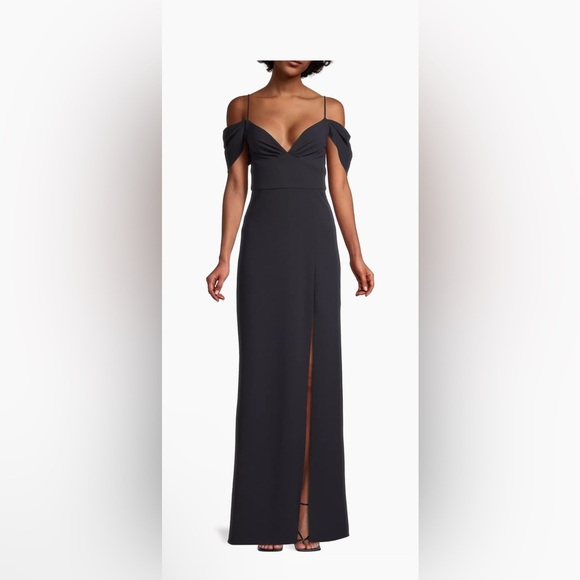 Sachin & Babi Brittany Stretch Crepe Cold-Shoulder Gown. Navy. NWT! - Picture 2 of 5